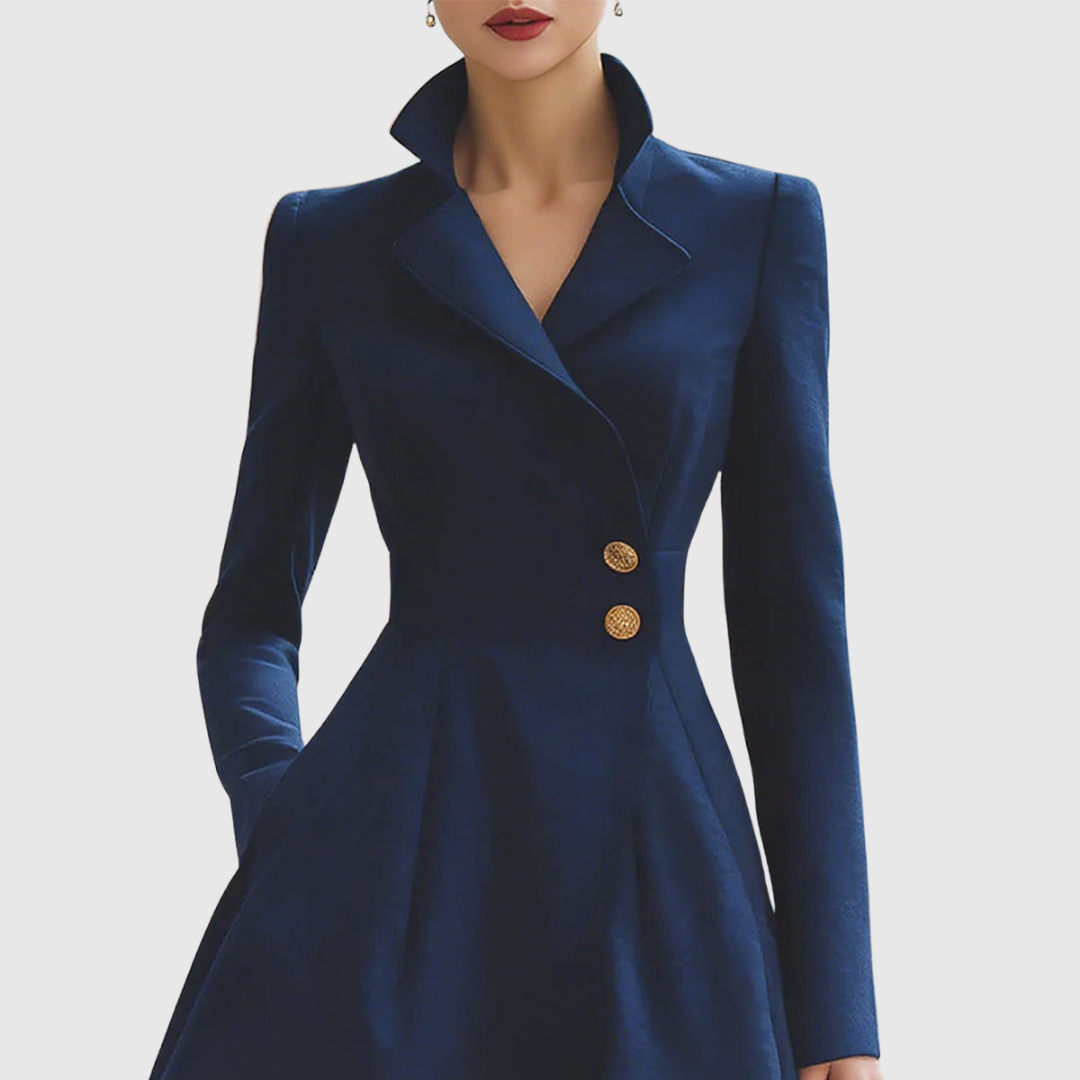 Navy Blue Tailored Coat Midi Dress