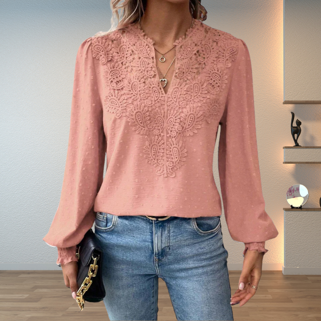 V-Neck Long Sleeve Floral Detail Blouse