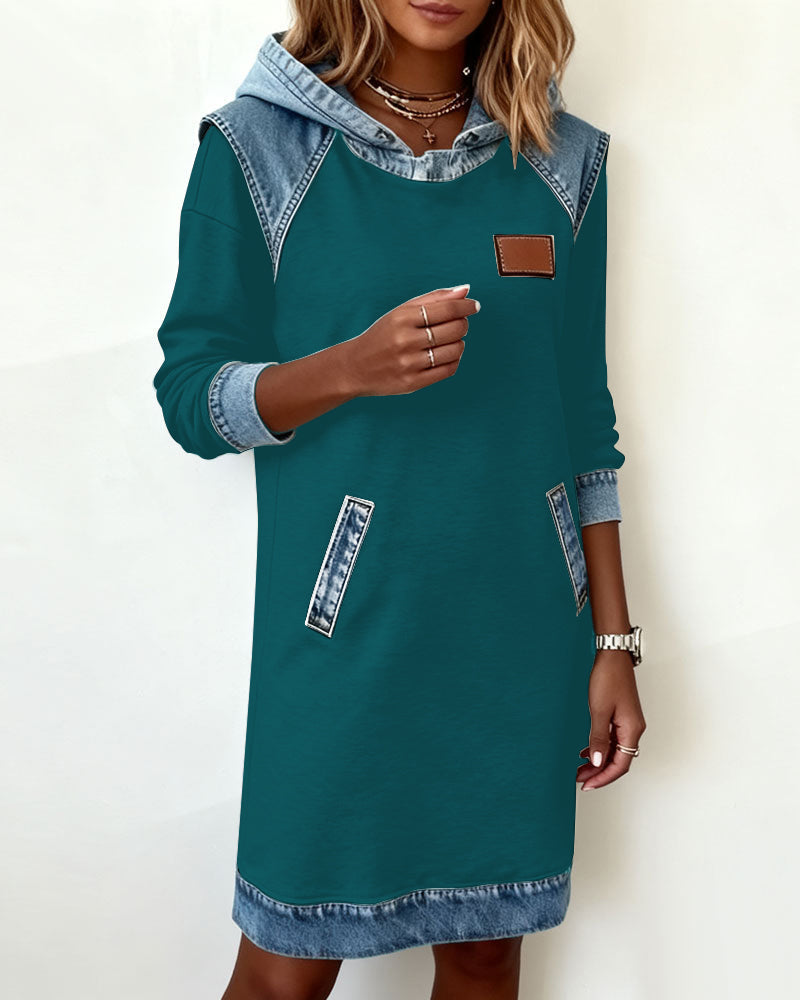 White Hooded Panelled Colour Block Dress