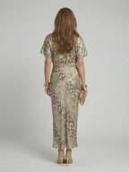 Coralie - Abstract Print V Neck Twist Waist Midi Dress