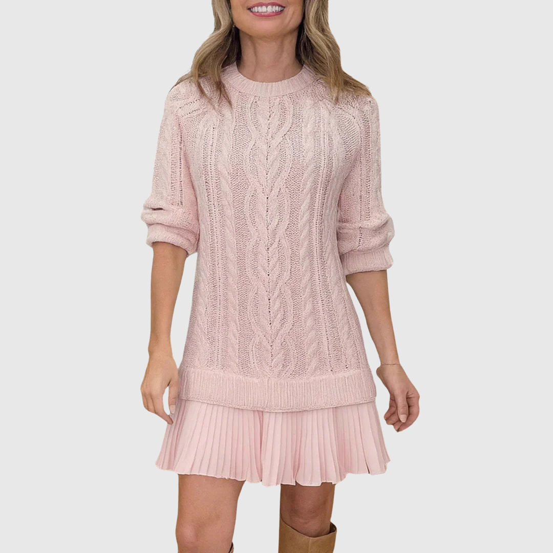 Cable-Knit Pleated-Hem Sweater Dress