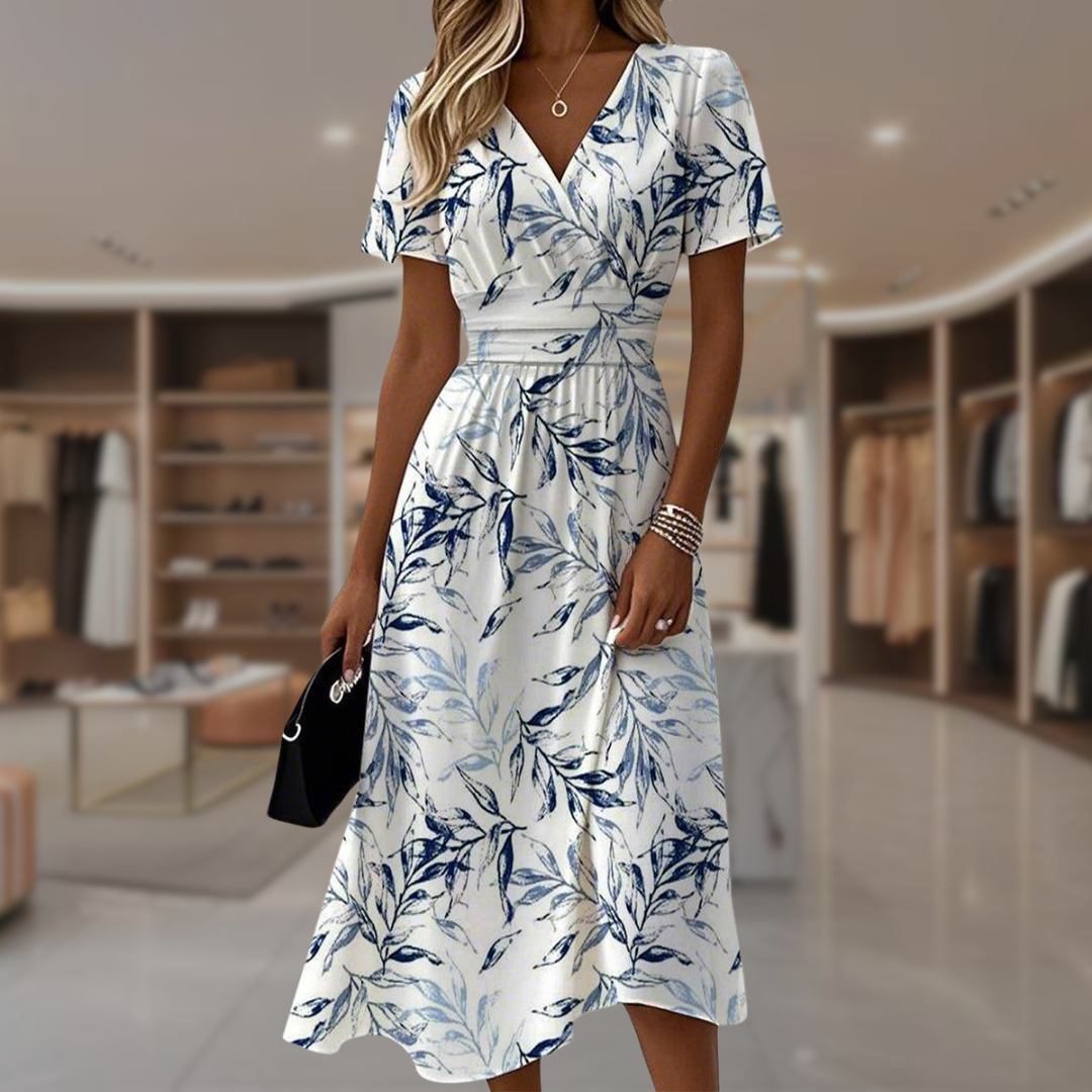 Floral Wrap Bodice Draped Midi Dress Summer