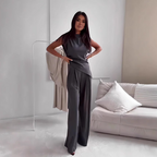 Elegant Draped Two-Piece Set with Wide-Leg Pants