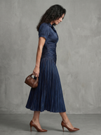 Theodora - Pleated Waistline Stripe Midi Dress