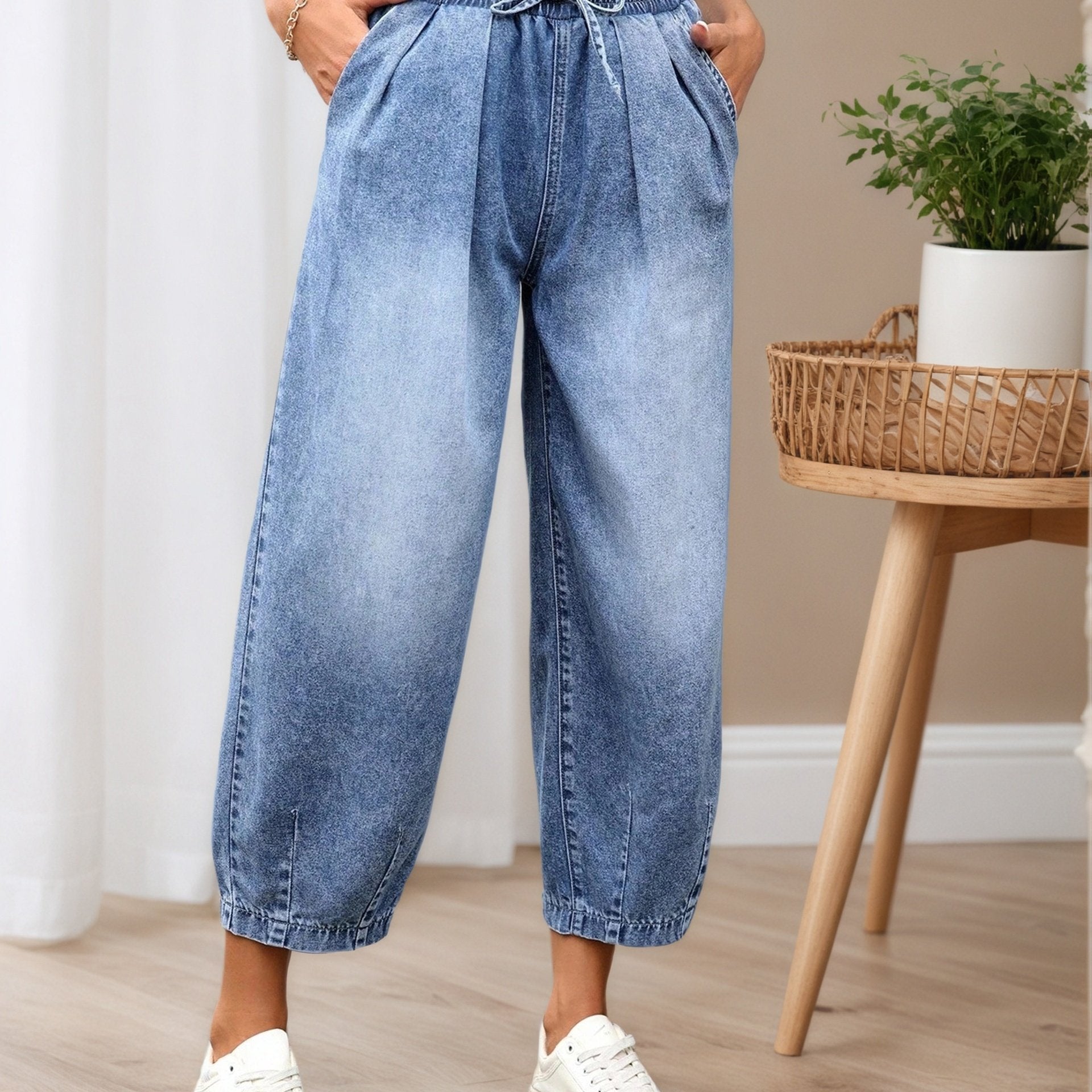 Light Blue Relaxed Barrel Jeans