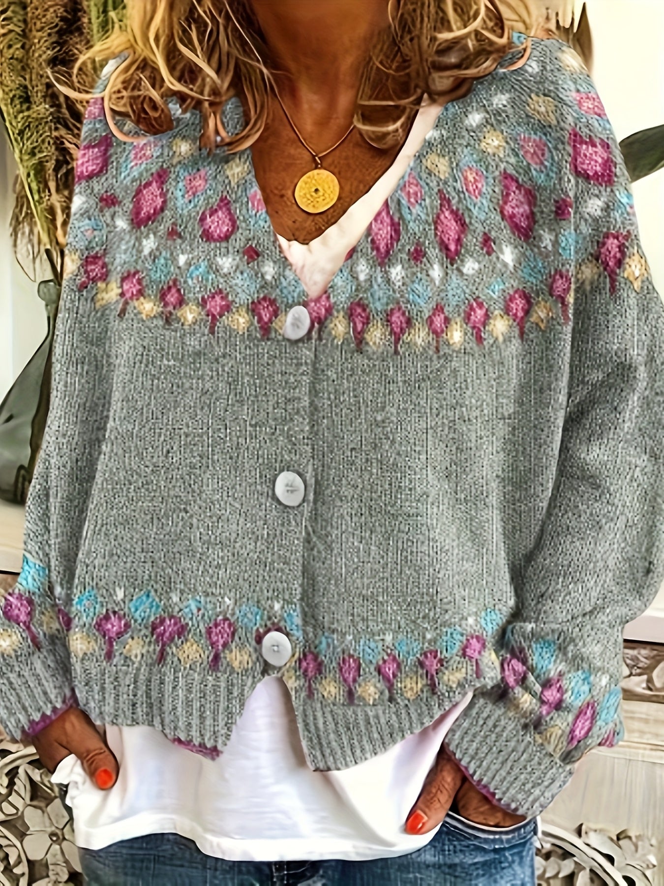 Green Nordic patterned cardigan