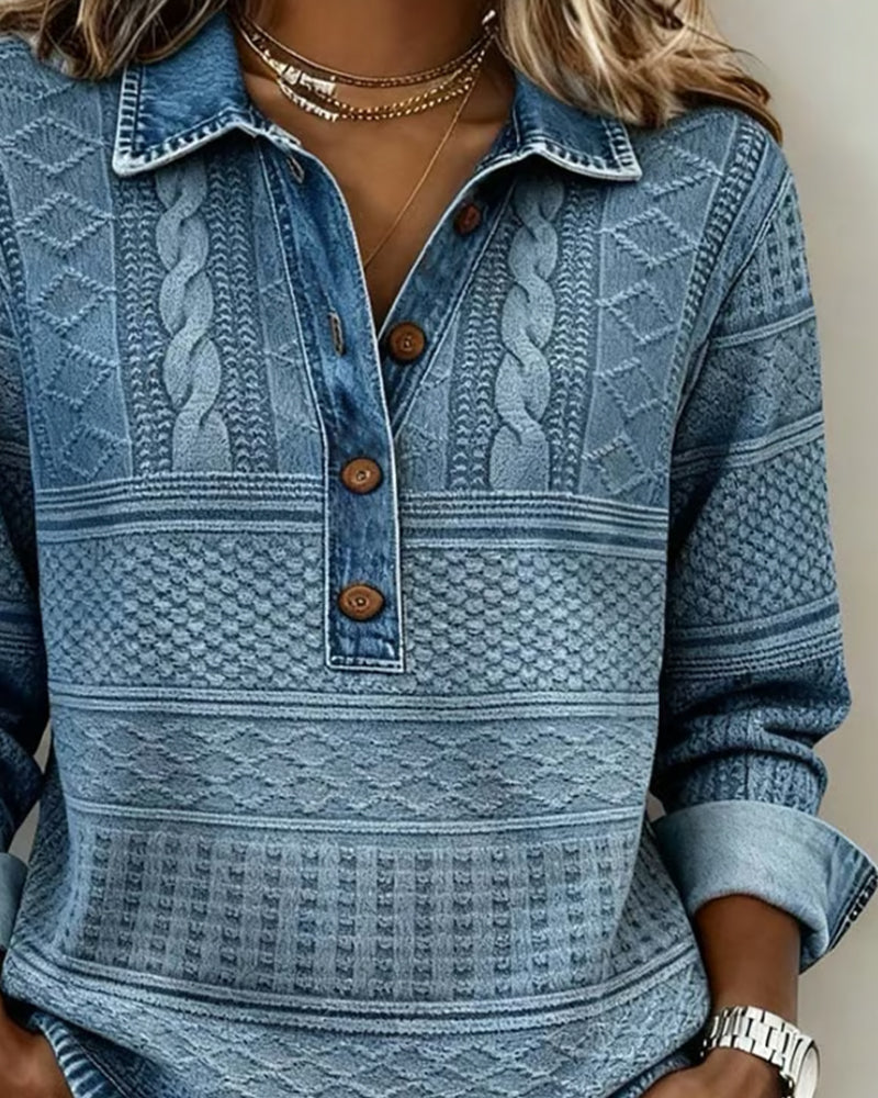Blue Half Button Lapel Sweatshirt