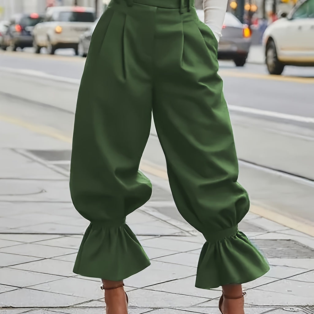 Fern Green ruffled-hem wide-leg Pants, front view