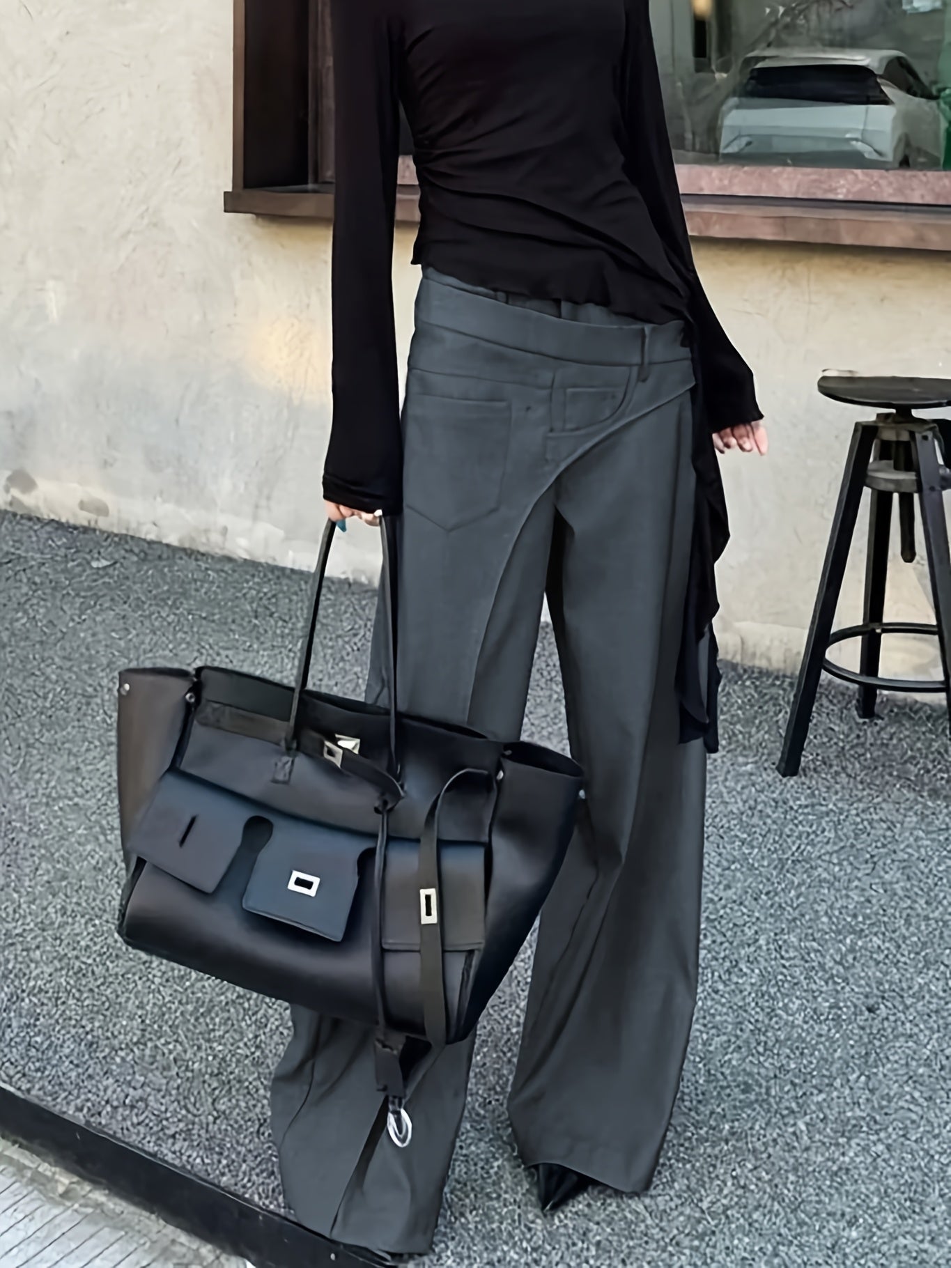 Dark Gray wide-leg high-waist Pants