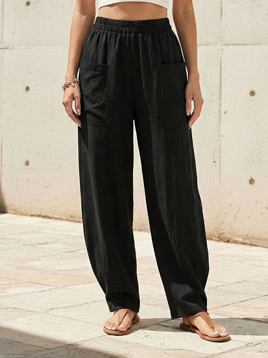 Green loose fit elastic-waist Pants