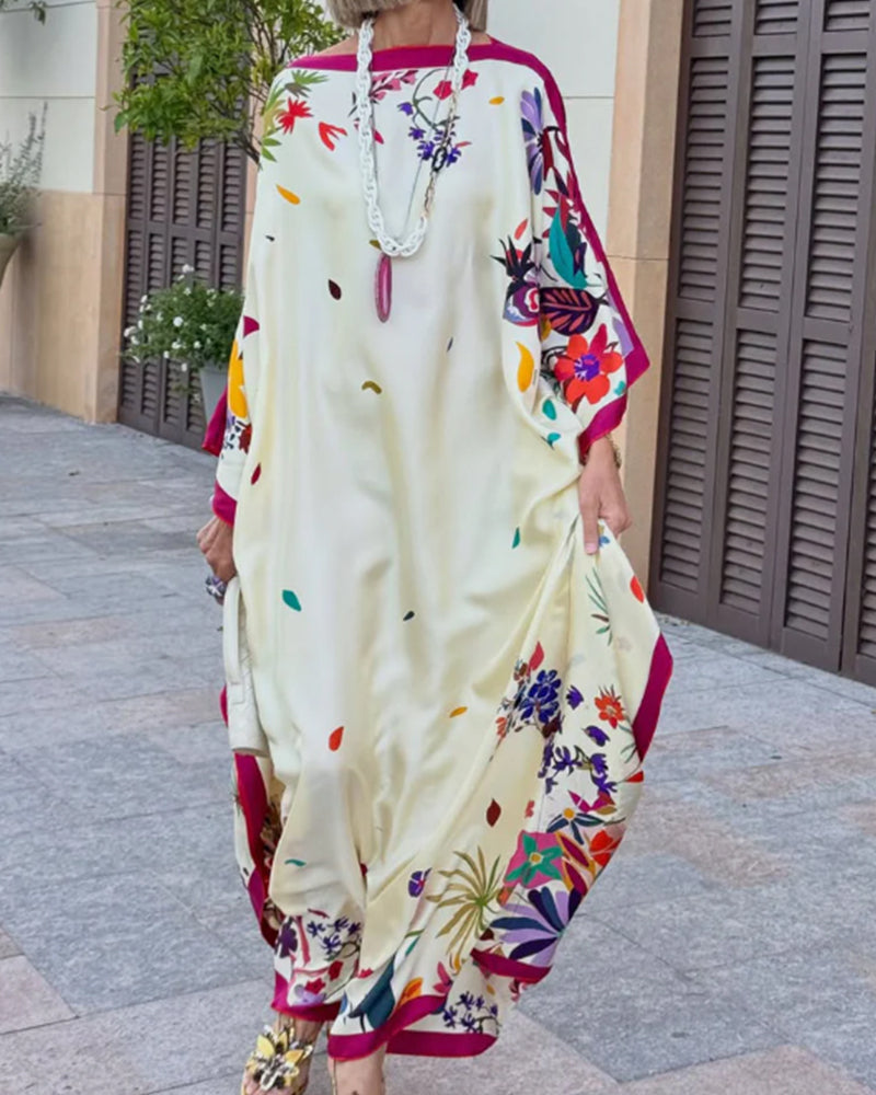 Fuchsia loose batwing dress, back view