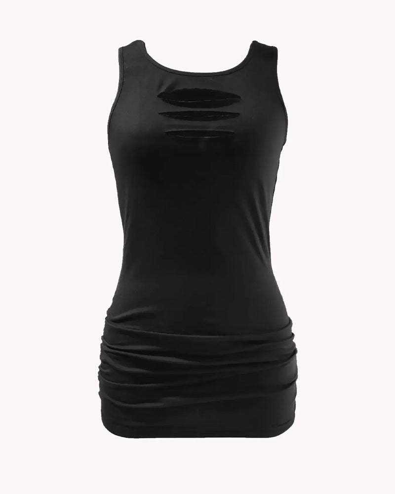 Black hollow out tank top, back view