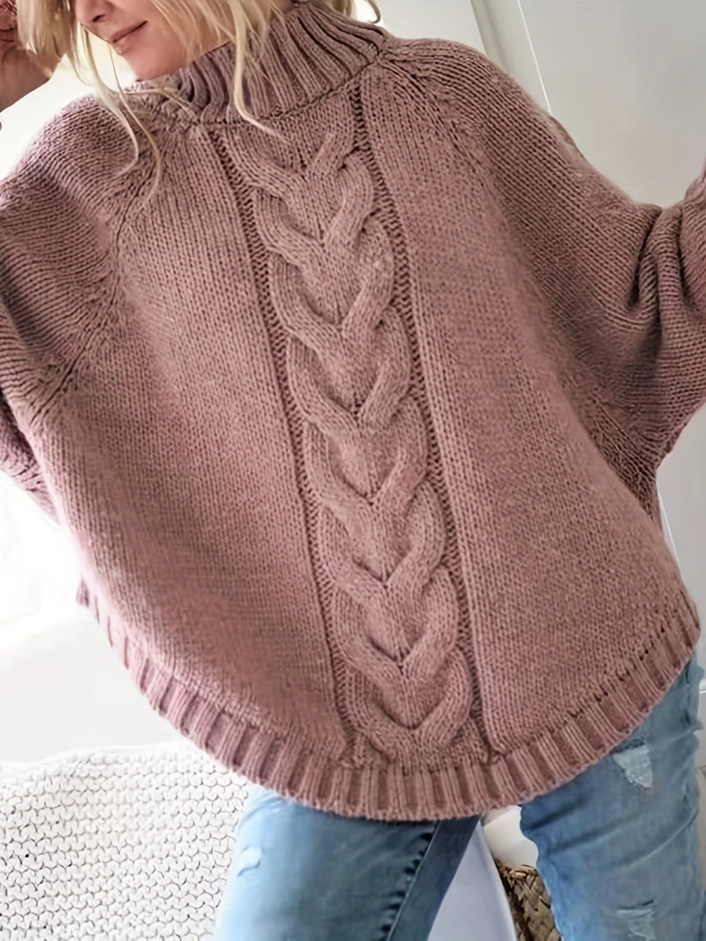 Dark Gray cable-knit high-neck sweater