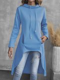 Royal Blue high-low drawstring hoodie, front view