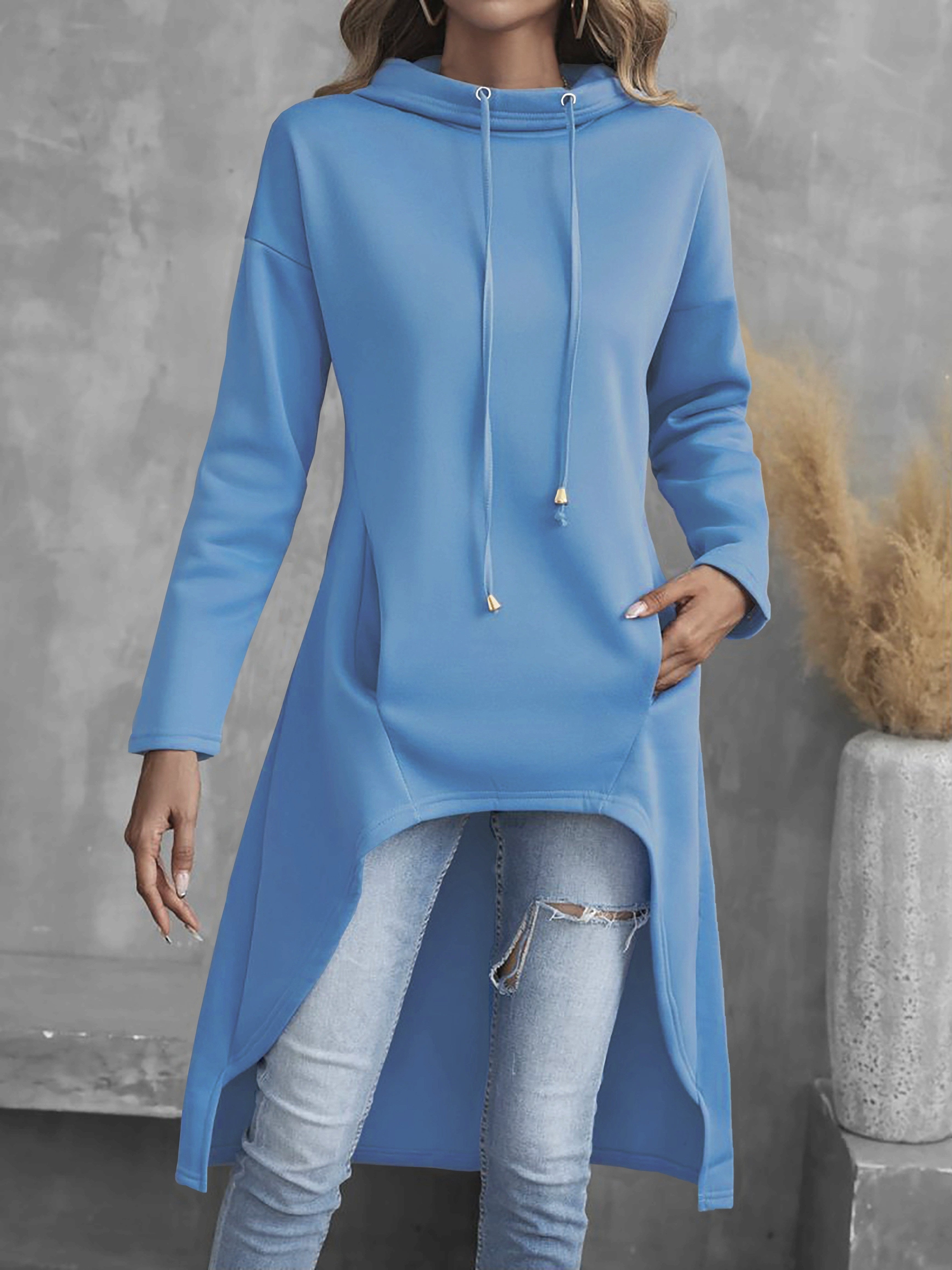 Royal Blue high-low drawstring hoodie, front view