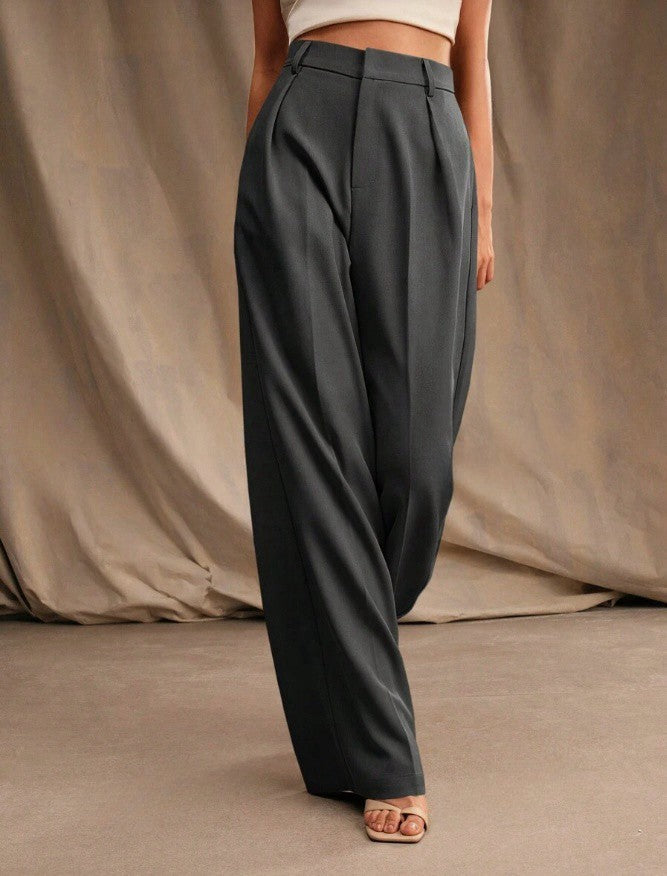 Dark grey high waist wide leg tailored pants