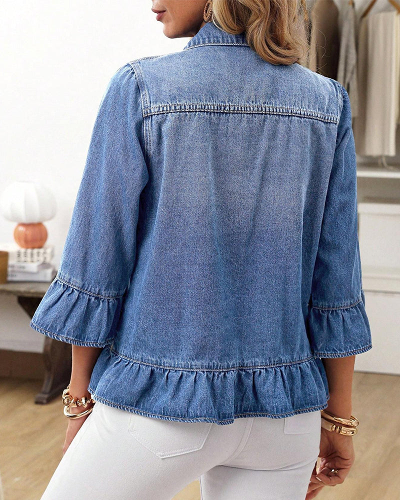 Denim Cropped Jacket Flutter Sleeves Summer | Senselle