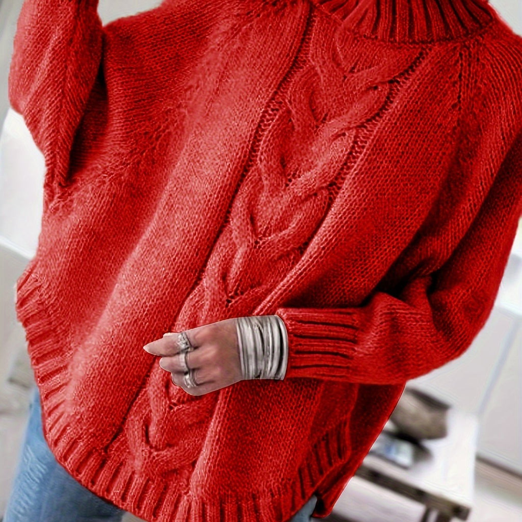 Dark Gray cable-knit high-neck sweater