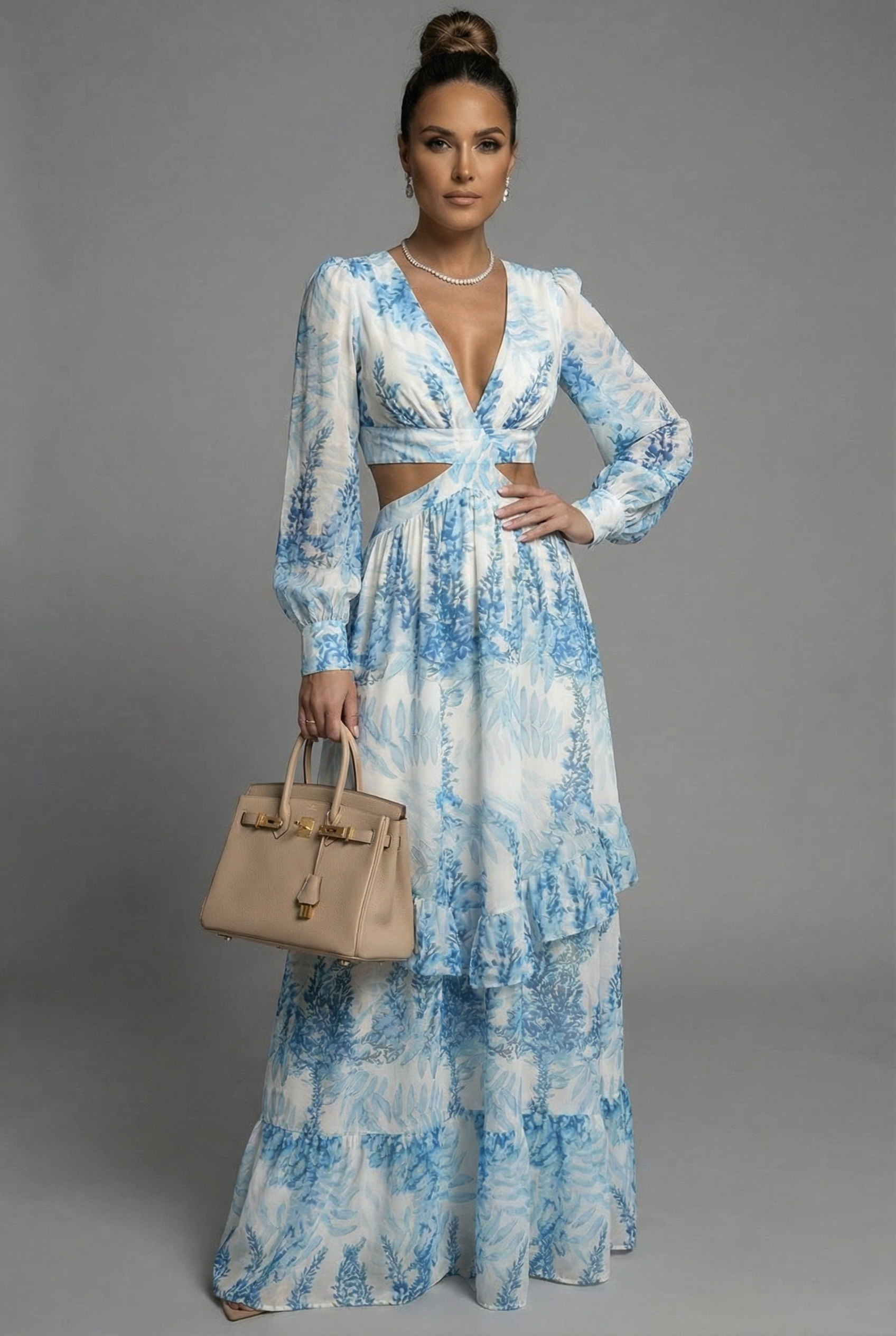 Women’s Elegant A-Line Ruffle Lightweight Maxi Dress