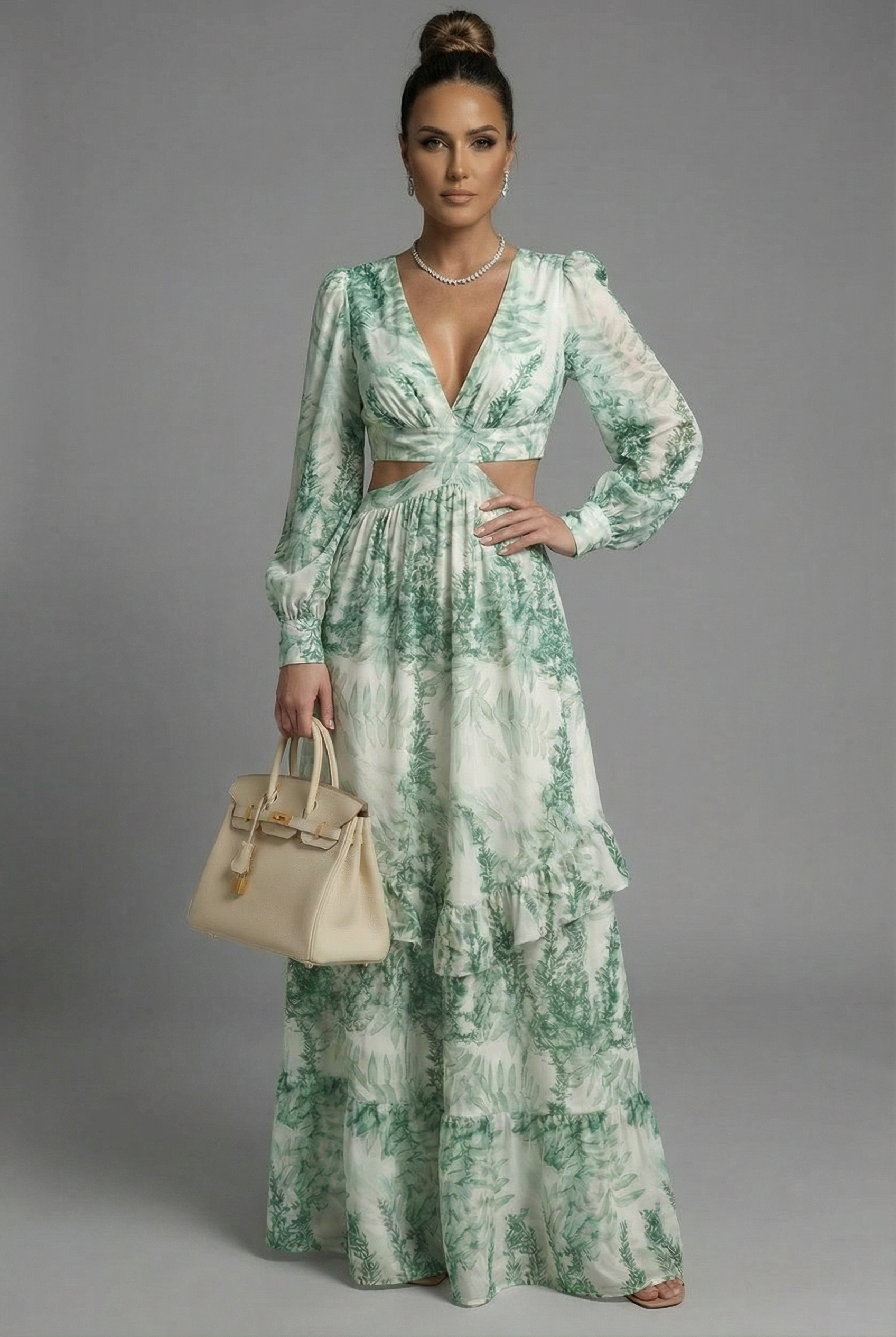 Women’s Elegant A-Line Ruffle Lightweight Maxi Dress