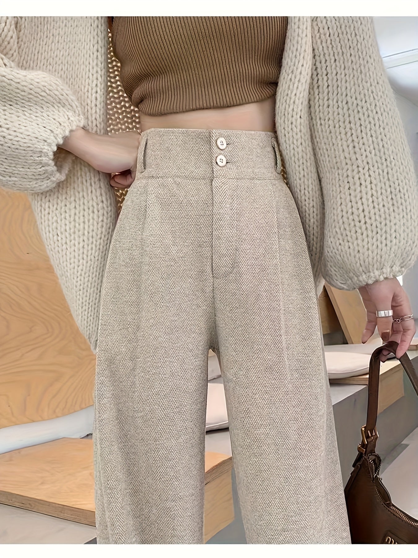Khaki high-waisted wide-leg Pants