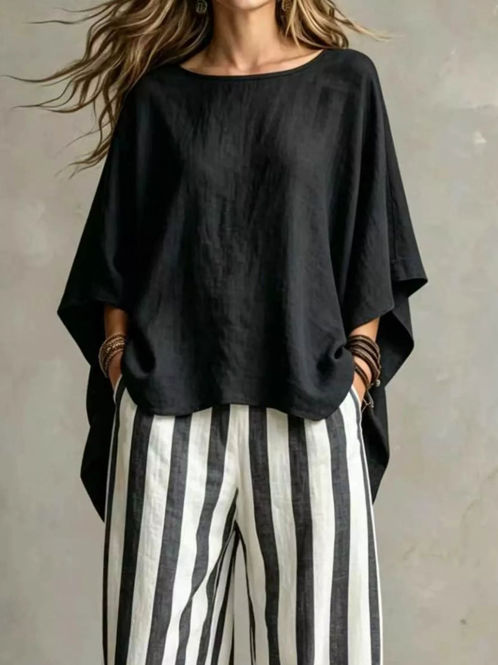 Black solid color top and trousers co-ord set