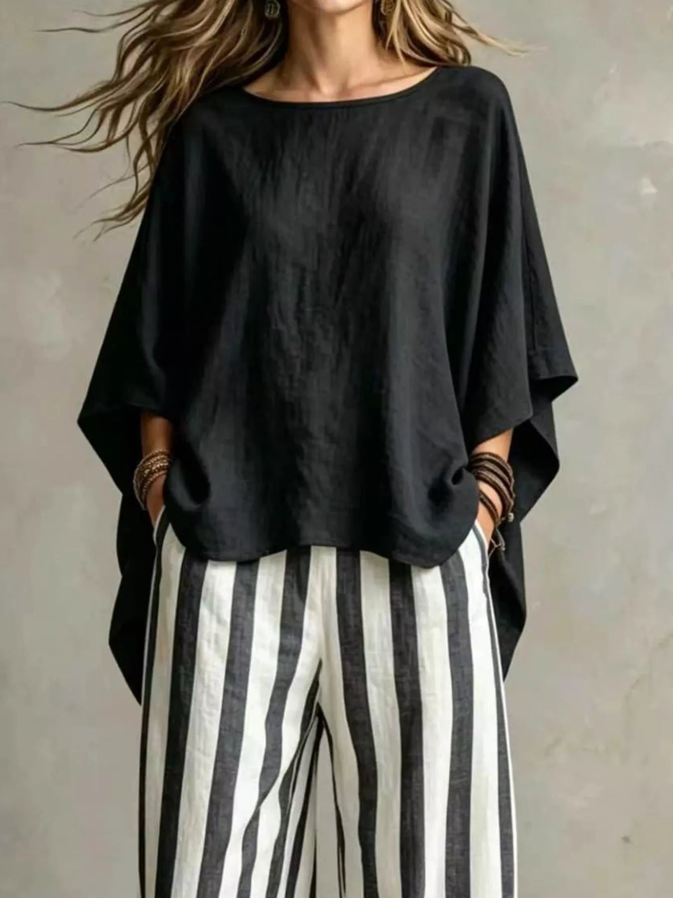 Black solid color top and trousers co-ord set