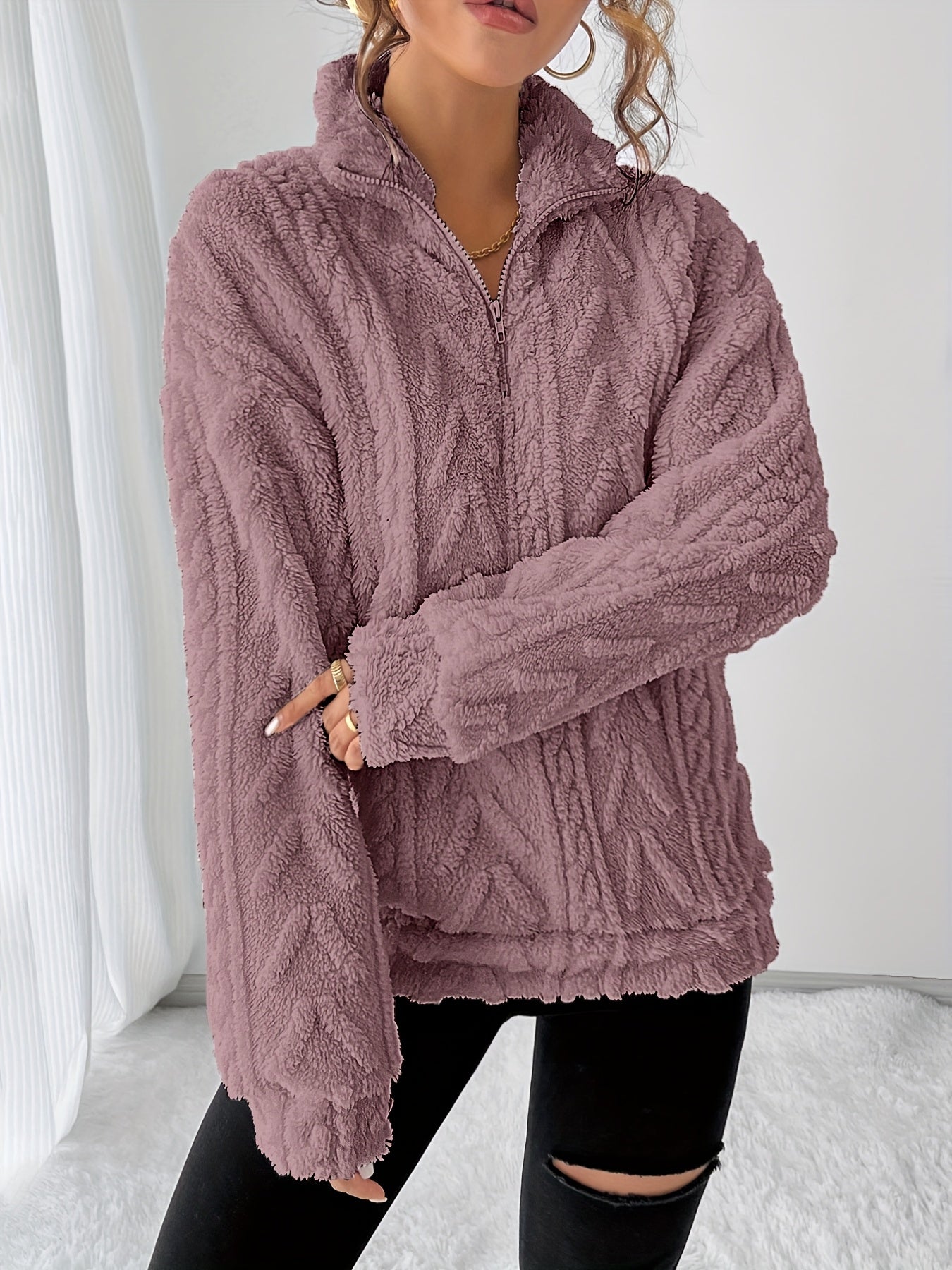 Cream cozy textured pullover