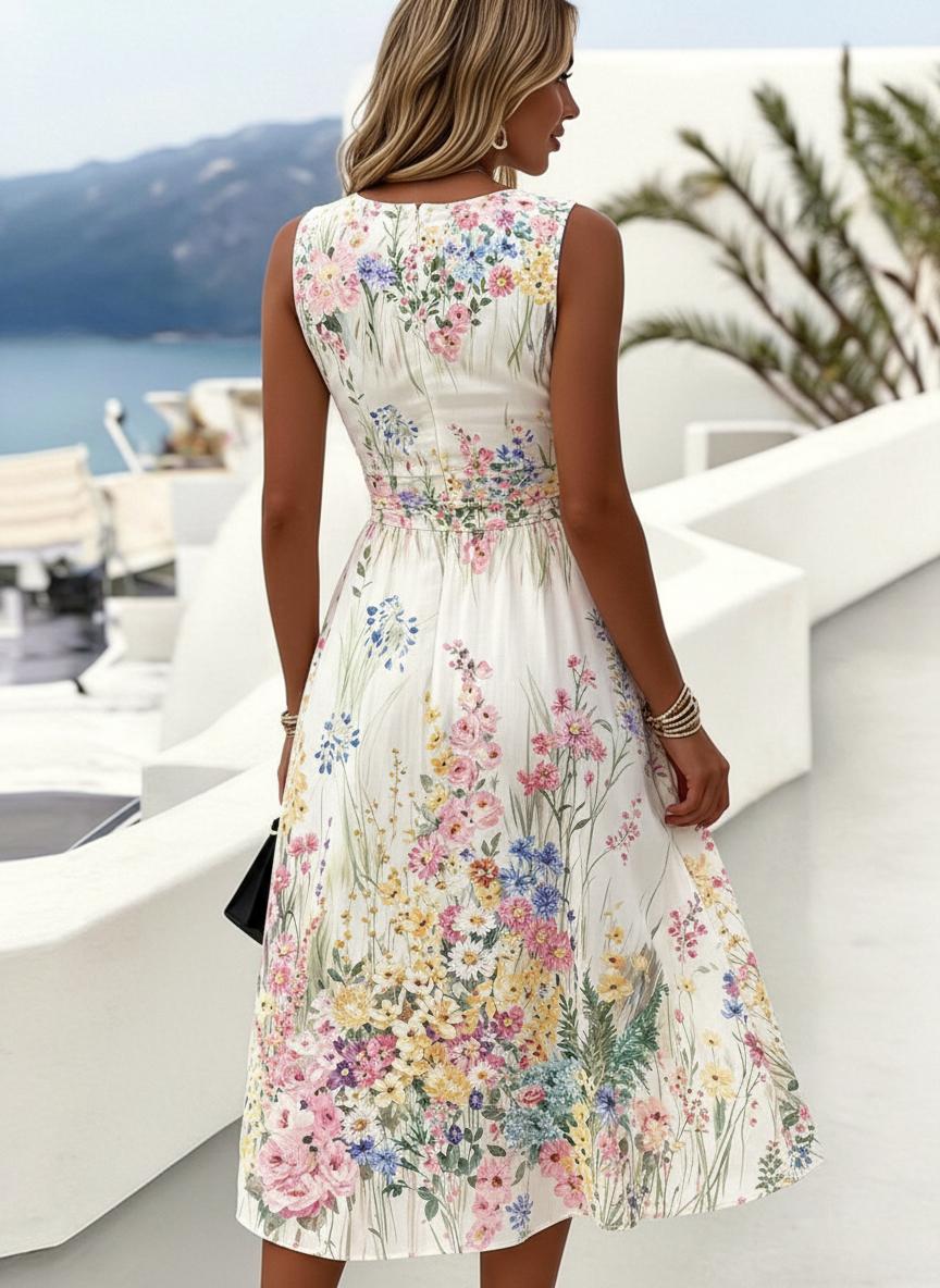 Sleeveless Floral Midi Dress Garden Party Summer