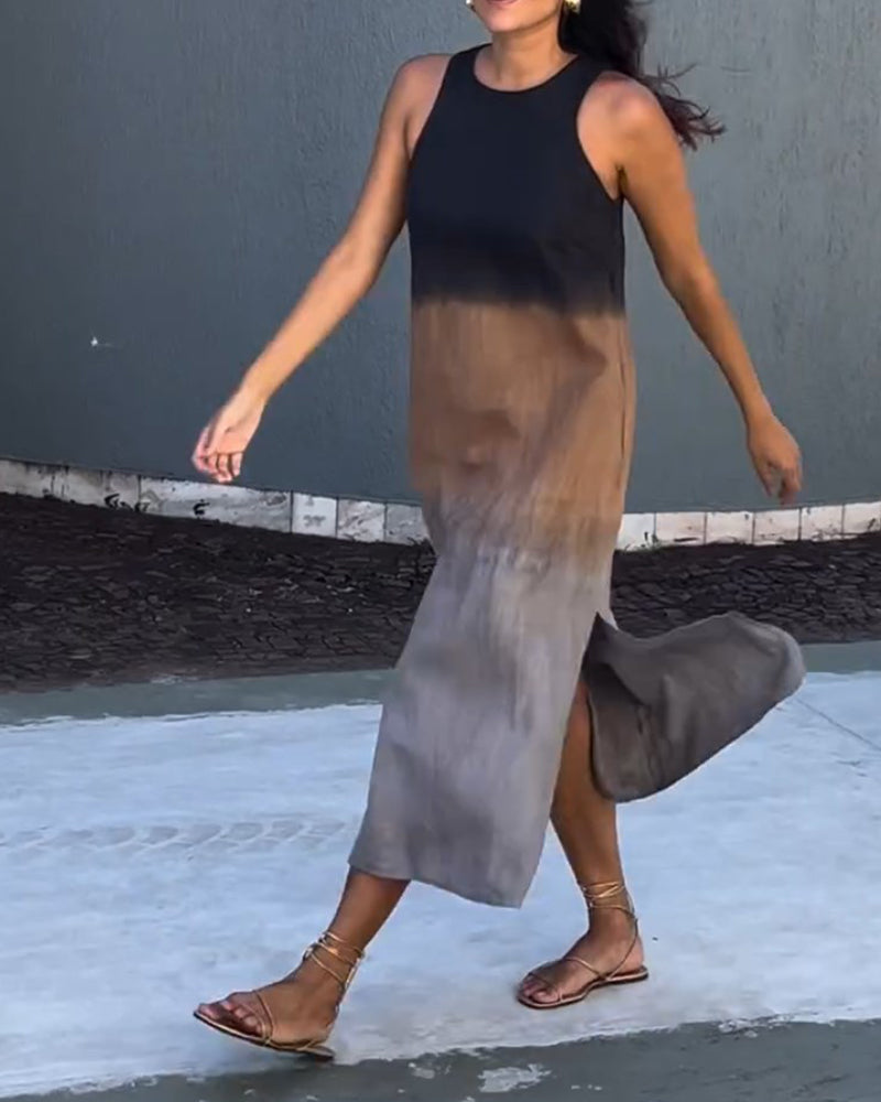 Sleeveless Gradient Round Neck Midi Dress