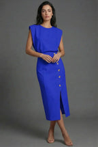 Shift Work Sleeveless Button Detail Midi Dress