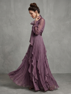 Demetria - Tie Neck Ruffle Tiered Maxi Dress