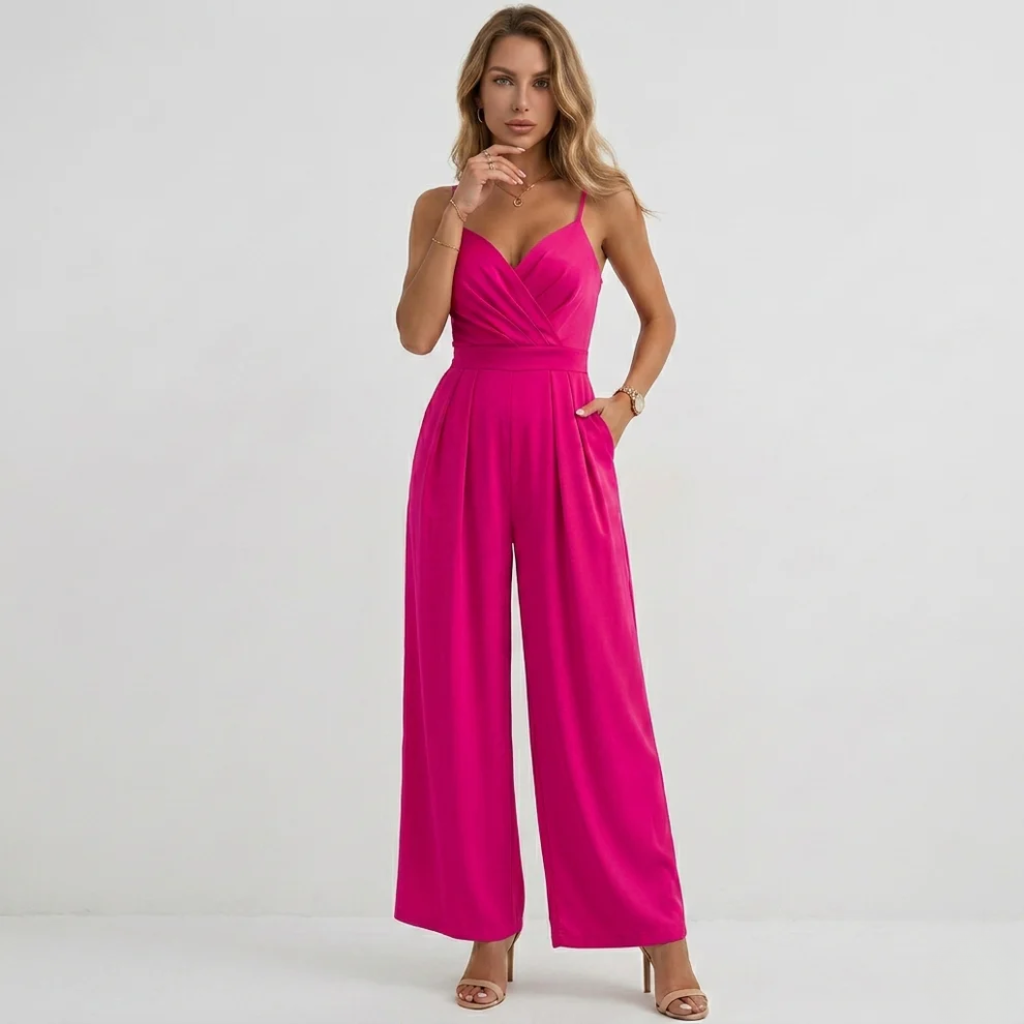 High Waist Wide Leg Pleated Jumpsuit Summer