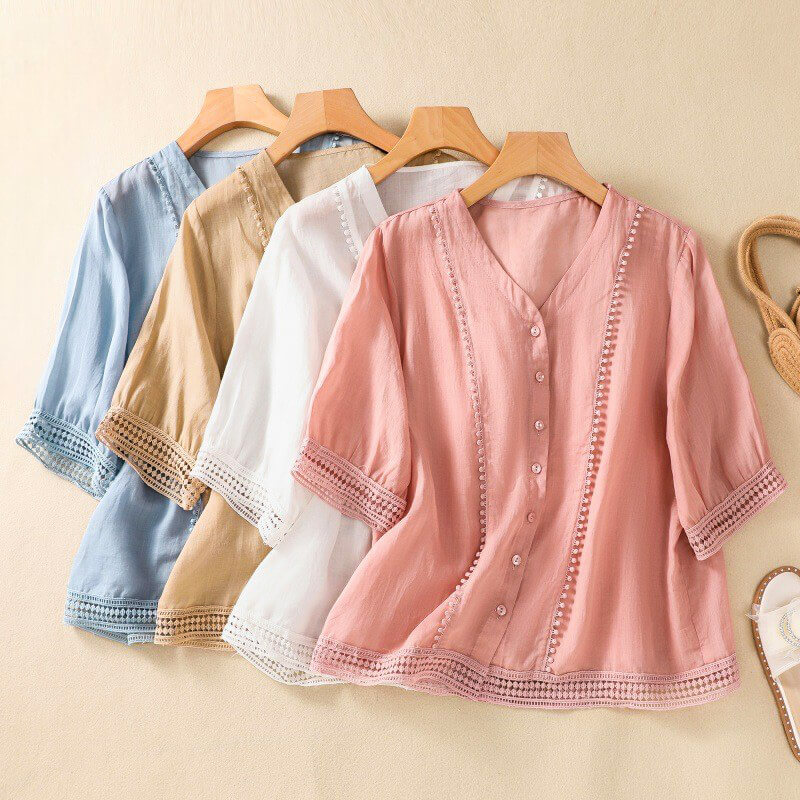 Lucia Cotton-Linen Summer Blouse