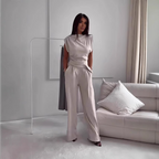 Elegant Draped Two-Piece Set with Wide-Leg Pants