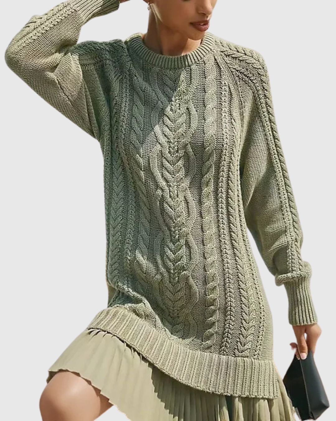 Cable-Knit Pleated-Hem Sweater Dress