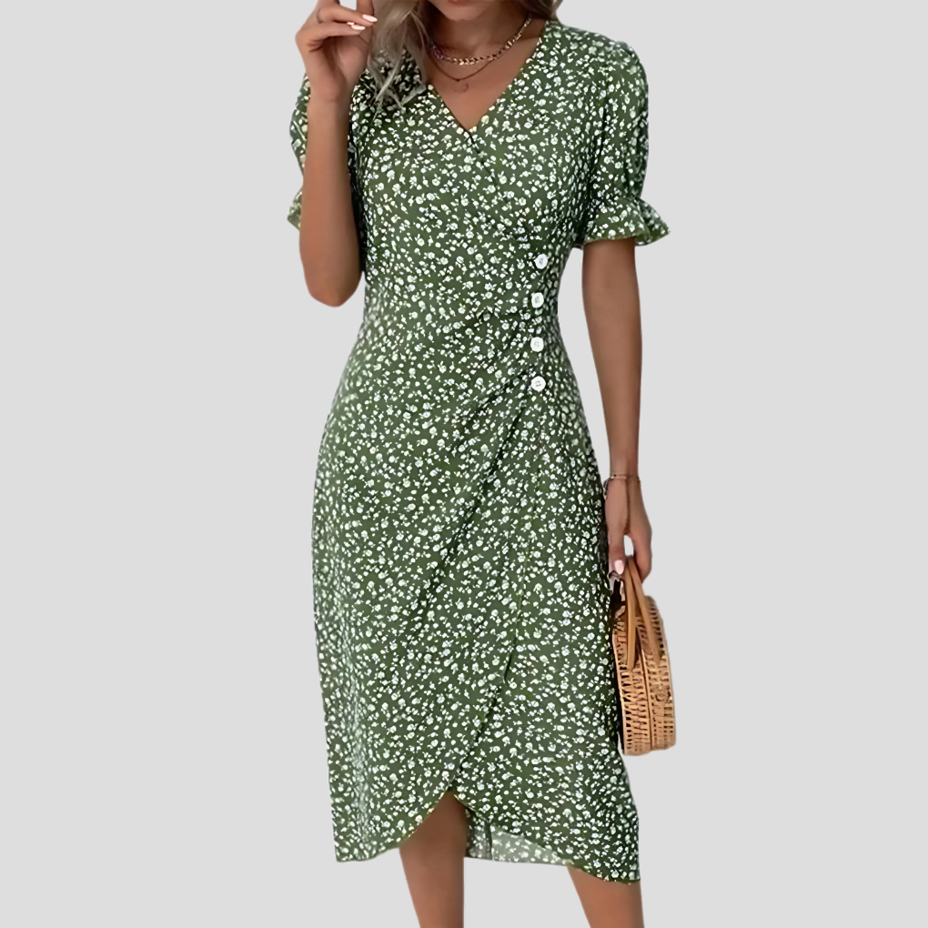 Women’s Elegant Floral V-Neck Midi Dress