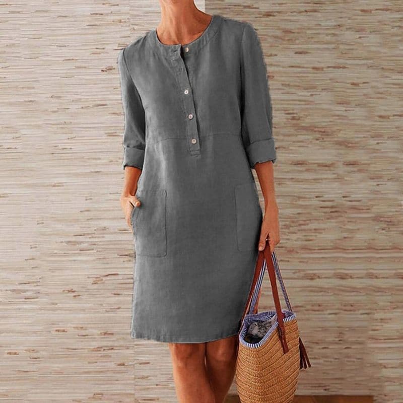 Chic Button Front Shift Dress with Pockets