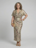 Coralie - Abstract Print V Neck Twist Waist Midi Dress