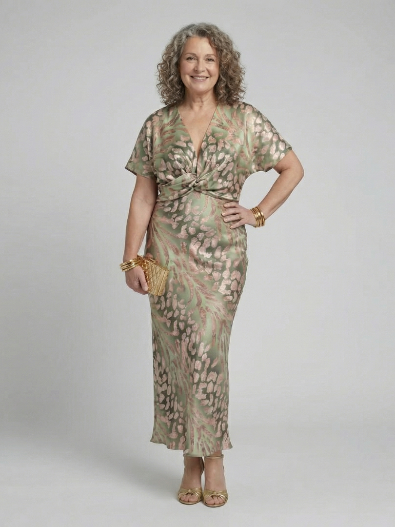 Coralie - Abstract Print V Neck Twist Waist Midi Dress