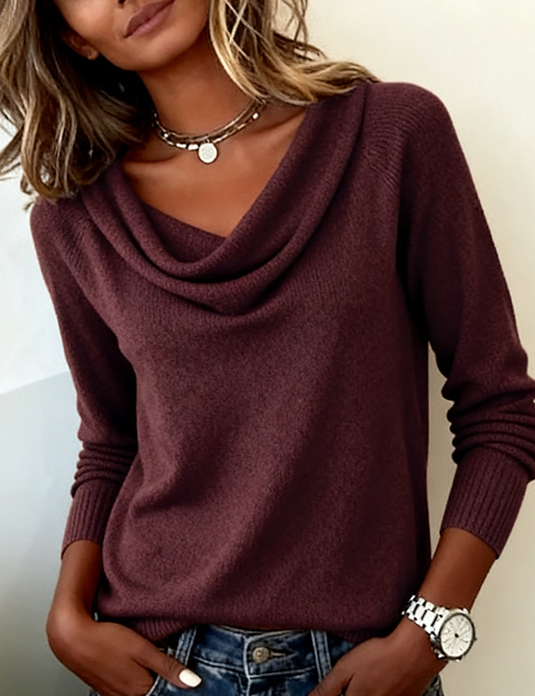 Light Gray cowl pile collar solid color sweater