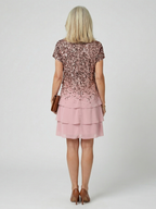 Elegant Sequin Tiered Dress with Ombre Detail and Short Sleeves