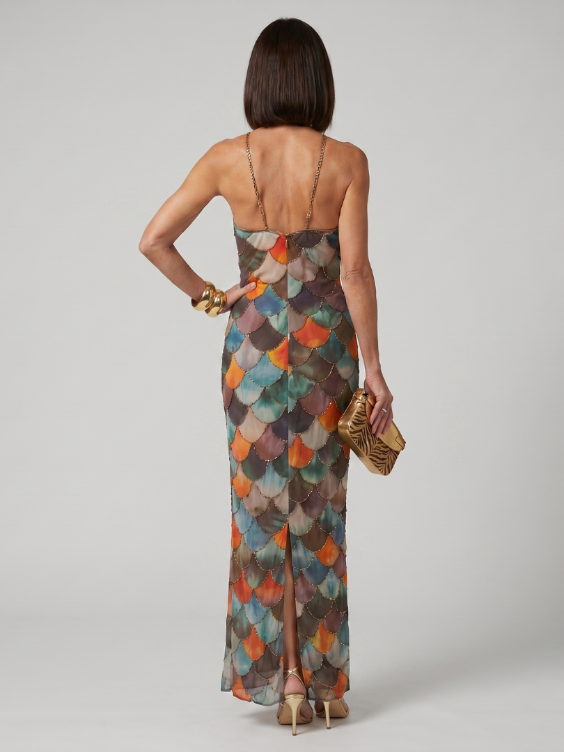 Larkin - Fitted Multicolor Scale Pattern Maxi Dress