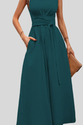 Casual Pleated Square-Neck Midi Dress