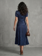 Theodora - Pleated Waistline Stripe Midi Dress