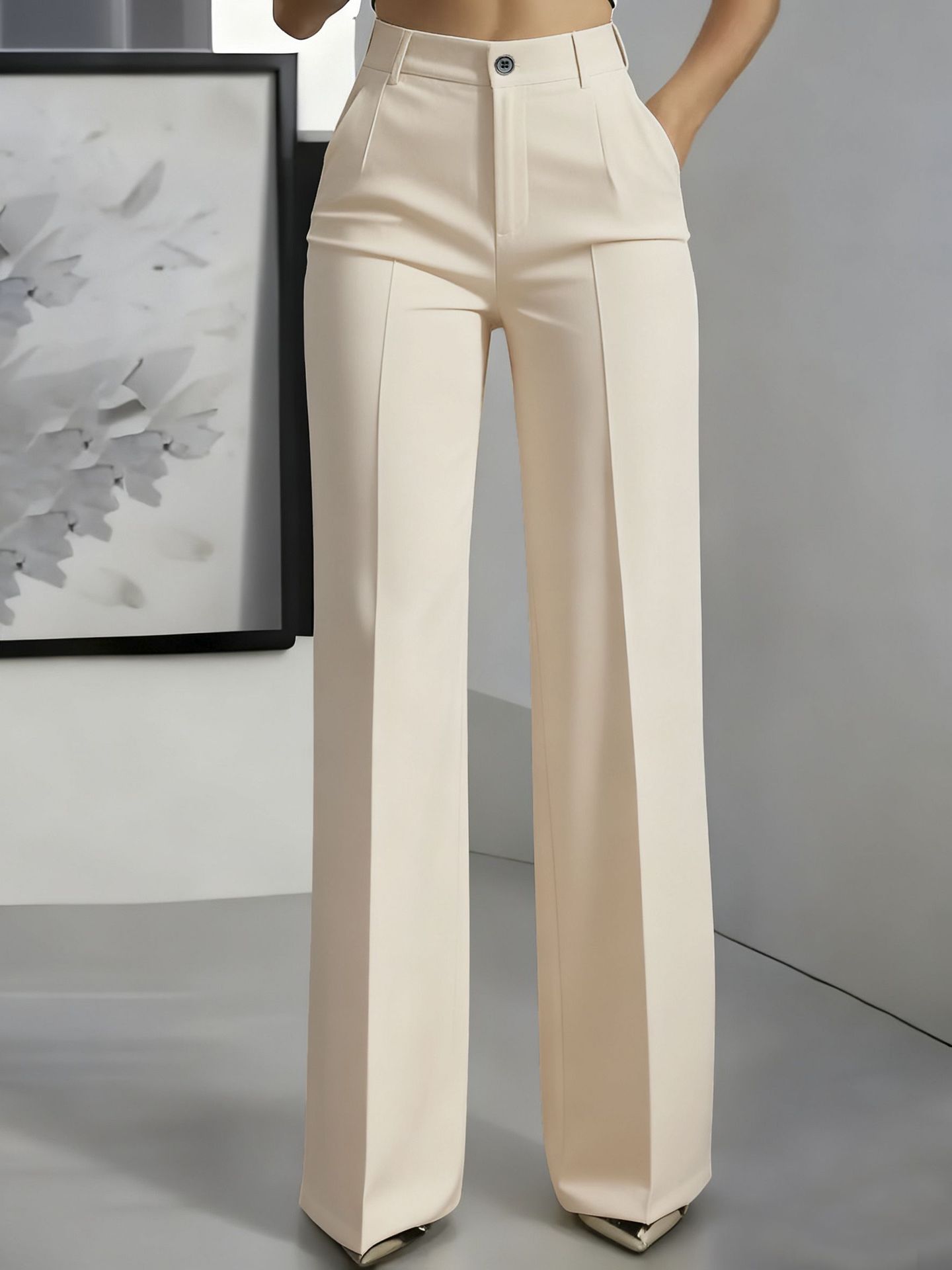 Beige wide-leg tailored Pants