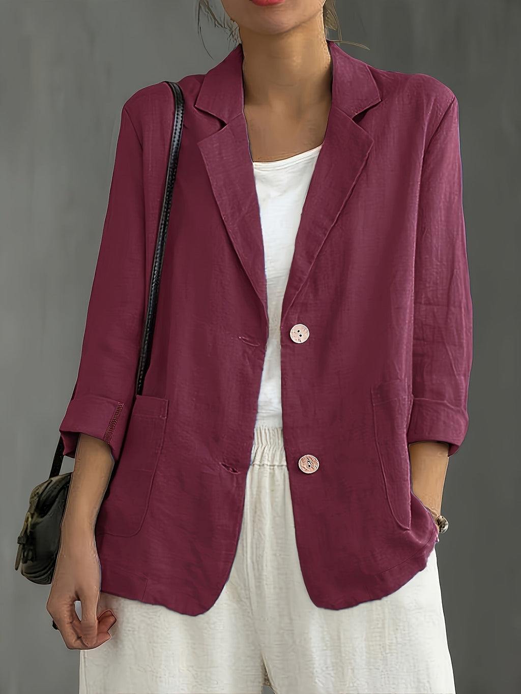 Dark Red Classic Linen Blazer