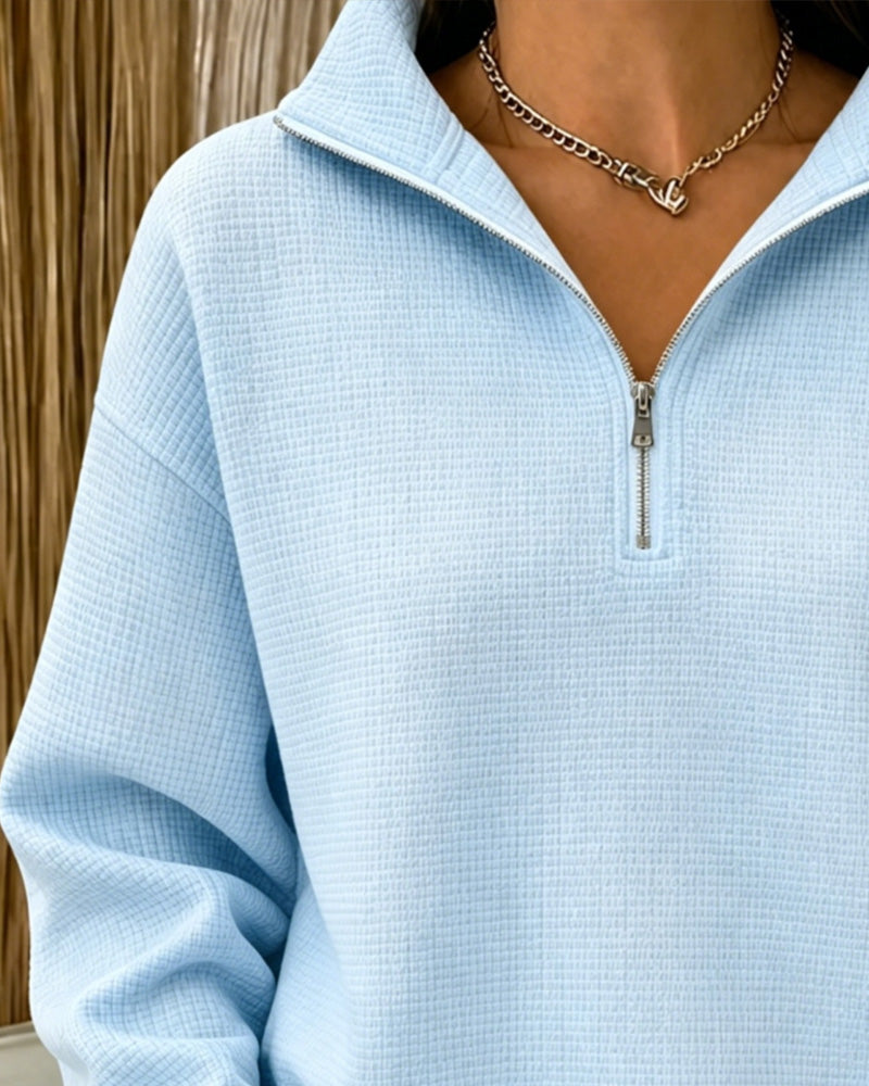 Blue Half-zip Waffle Sweatshirt