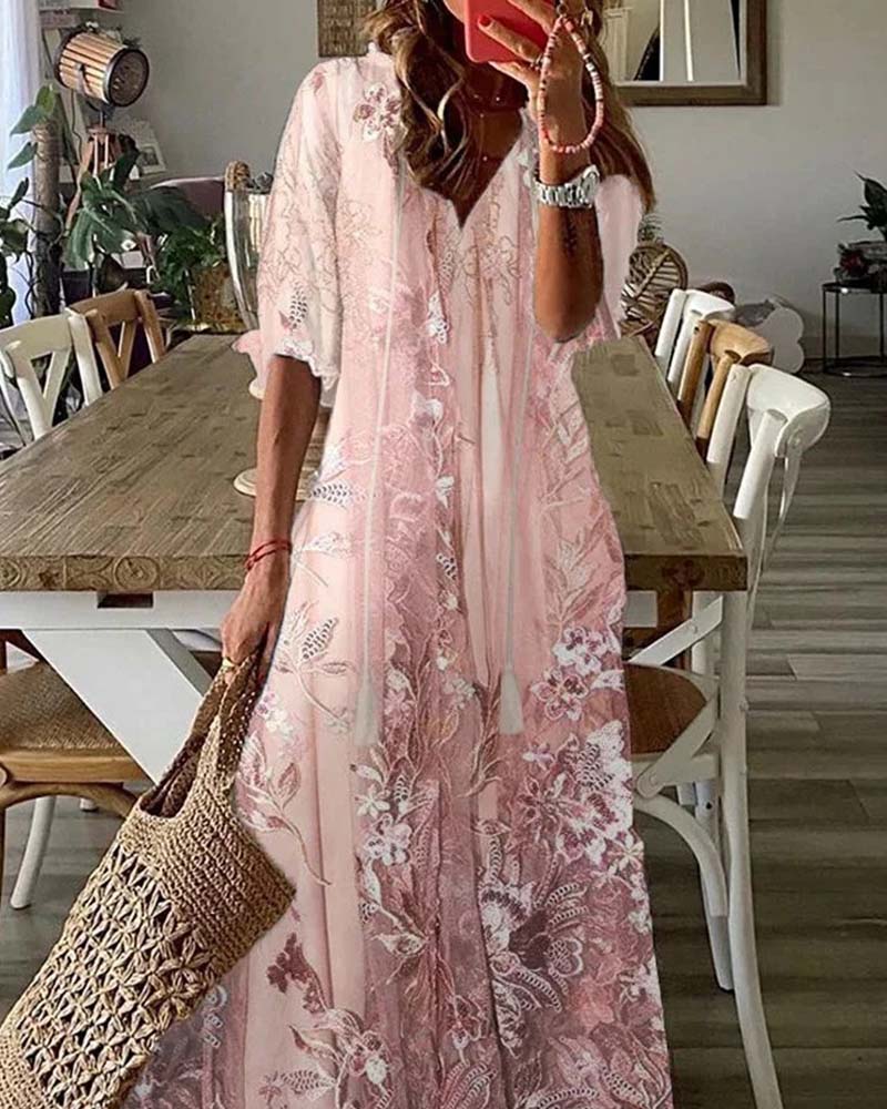 Floral Print Ruffle Maxi Dress Summer | Senselle