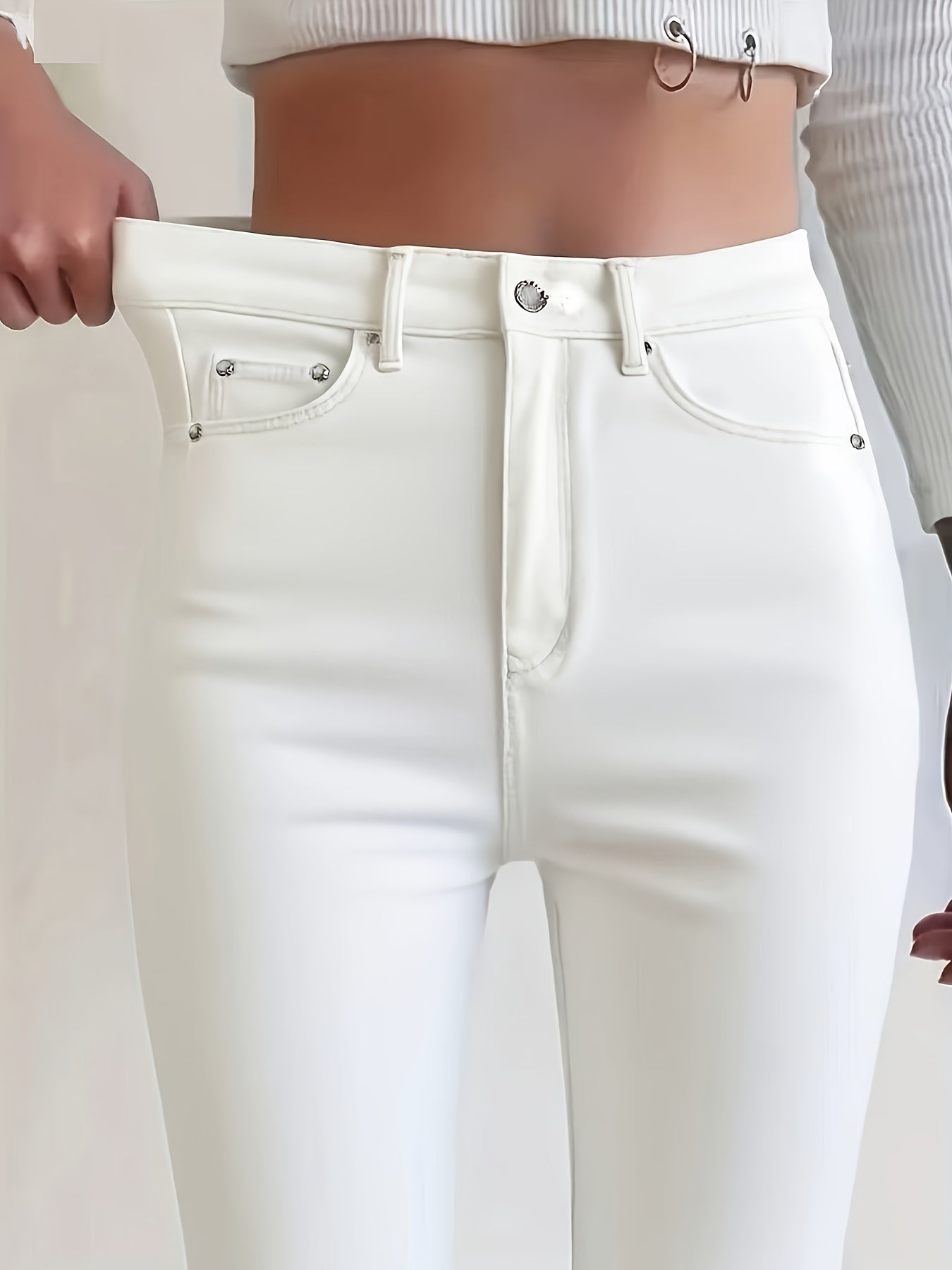 Ivory White Slim-Fit Skinny Jeans, front view